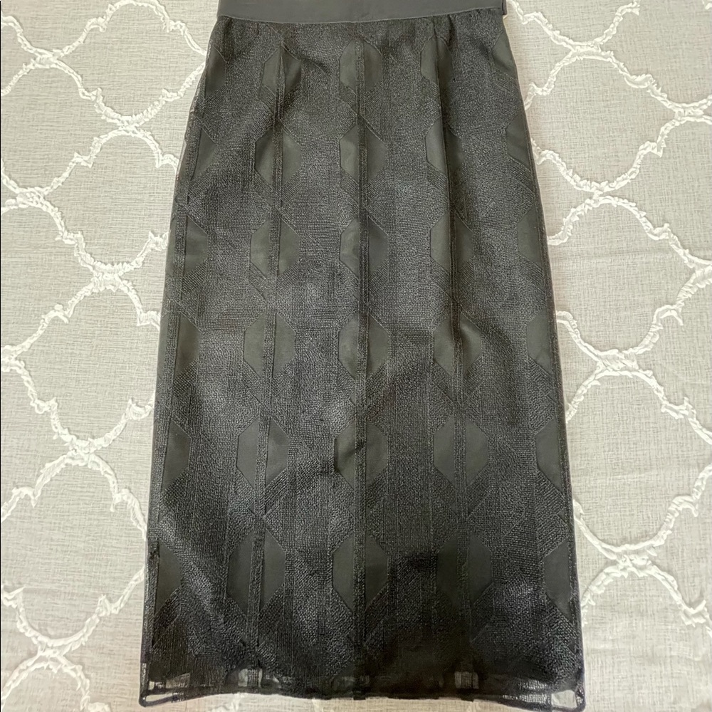 BOSS Runway Edition Intricate Sheer Overlay Black Pencil Skirt Size 4